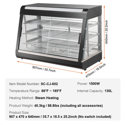 3-Tier Commercial Food Warmer Display Countertop Pizza Cabinet with Light