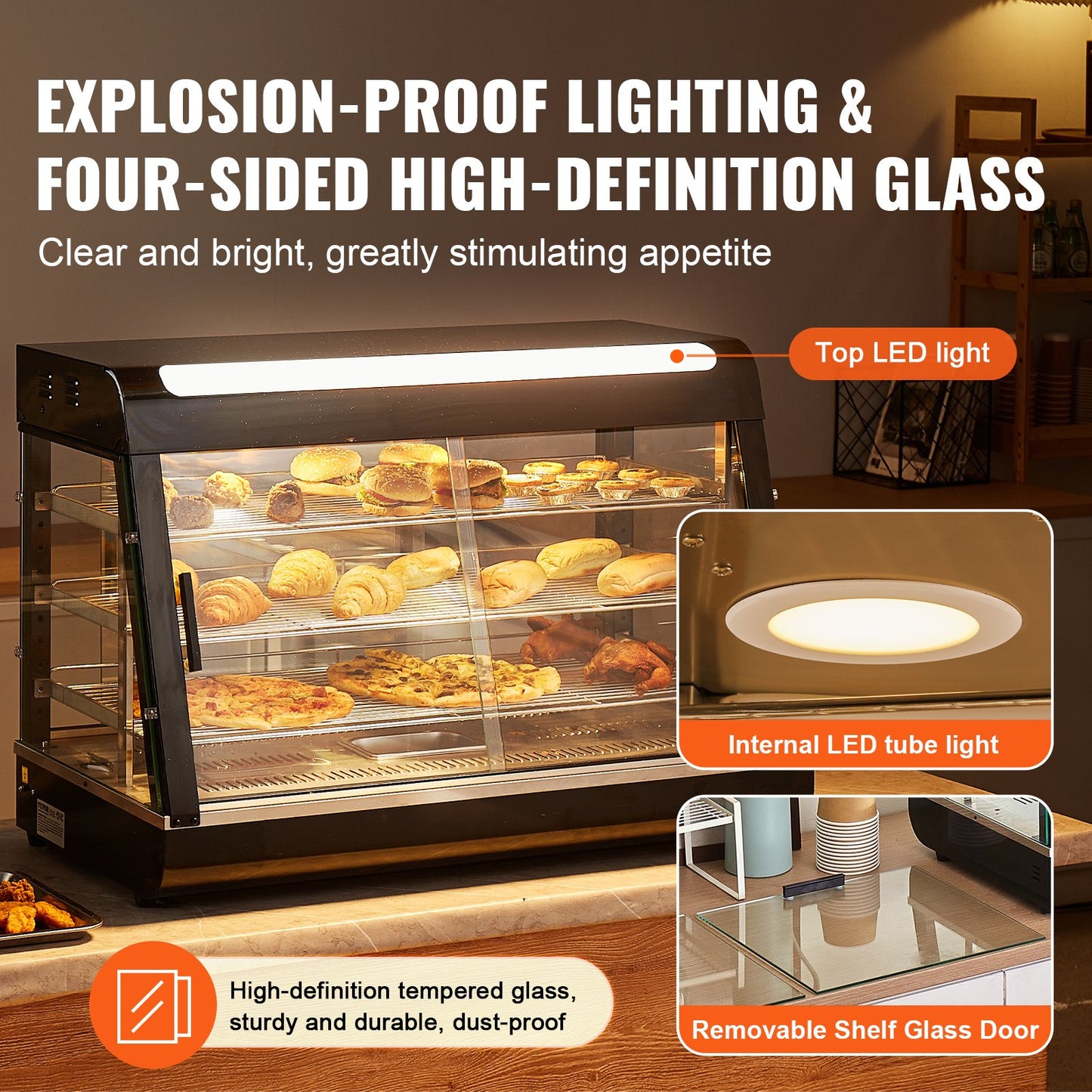 3-stufiger kommerzieller Speisenwärmer-Display-Arbeitsplatten-Pizzaschrank mit Beleuchtung