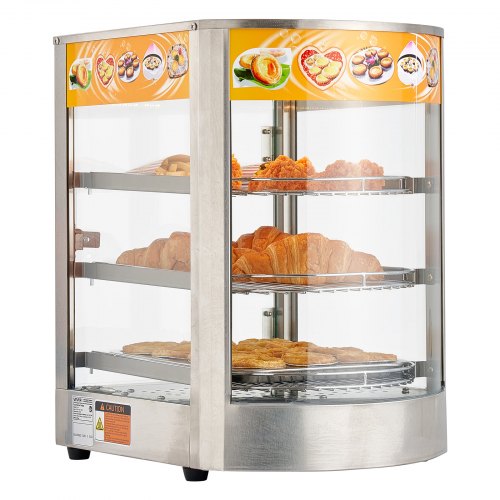 3-Tier Commercial Food Warmer Display, 800W Food Display Warmer with LED Light, Adjustable Shelf and Stainless Steel Frame, 86℉~185℉ Air Heating, 60L for Hamburger, Pizza, Bread, Fried Chicken