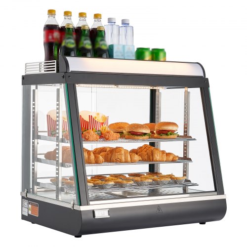 3-Tier Commercial Food Warmer Display, 1200W Food Display Warmer with LED Light, Top Storage and Adjustable Shelves, 86℉~185℉ Steam Heating, 75L for Hamburger, Pizza, Bread, Fried Chicken