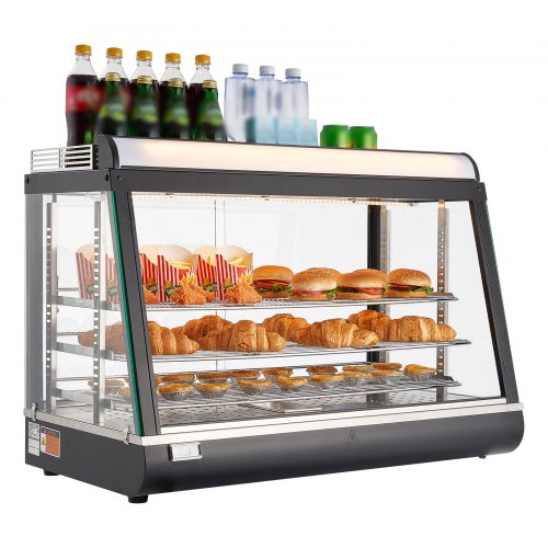 3-Tier Commercial Food Warmer Display, 1400W Food Display Warmer with LED Light, Top Storage and Adjustable Shelves, 86℉~185℉ Steam Heating, 105L for Hamburger, Pizza, Bread, Fried Chicken