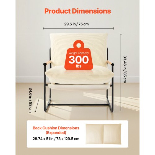 Accentfåtölj, Metallramstol med Träarmstöd, Modern Mysig Klädd Fåtölj, med Mjuk Skumdämpning, Avtagbar Kudde, För Vardagsrum, Sovrum, Läsrum, Kontor, Beige |  EU