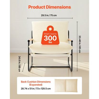Accentfåtölj, Metallramstol med Träarmstöd, Modern Mysig Klädd Fåtölj, med Mjuk Skumdämpning, Avtagbar Kudde, För Vardagsrum, Sovrum, Läsrum, Kontor, Beige |  EU