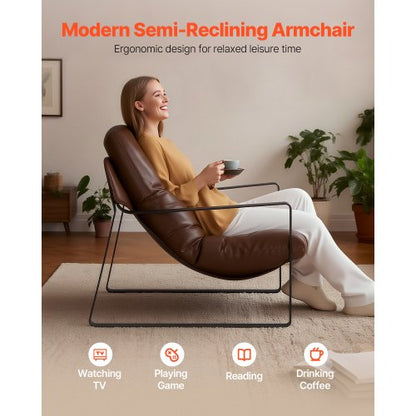 Akzent-Sessel, moderner PU-Ledersessel mit Metallrahmen, Wohnzimmer, Braun | EU