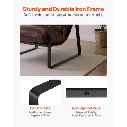 Akzent-Sessel, moderner PU-Ledersessel mit Metallrahmen, Wohnzimmer, Braun | EU