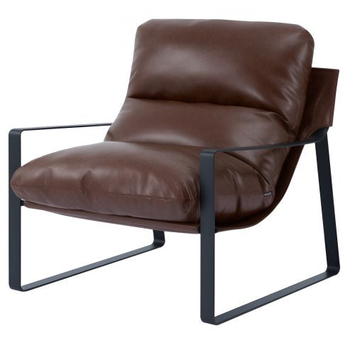 Accent Chair, Modern PU Leather Armchair, Cozy Upholstered Chair, with Soft Foam Cushioning, Sturdy Metal Frame, and Detachable Cushion, for Living Room, Bedroom, Reading Room, Office, Brown