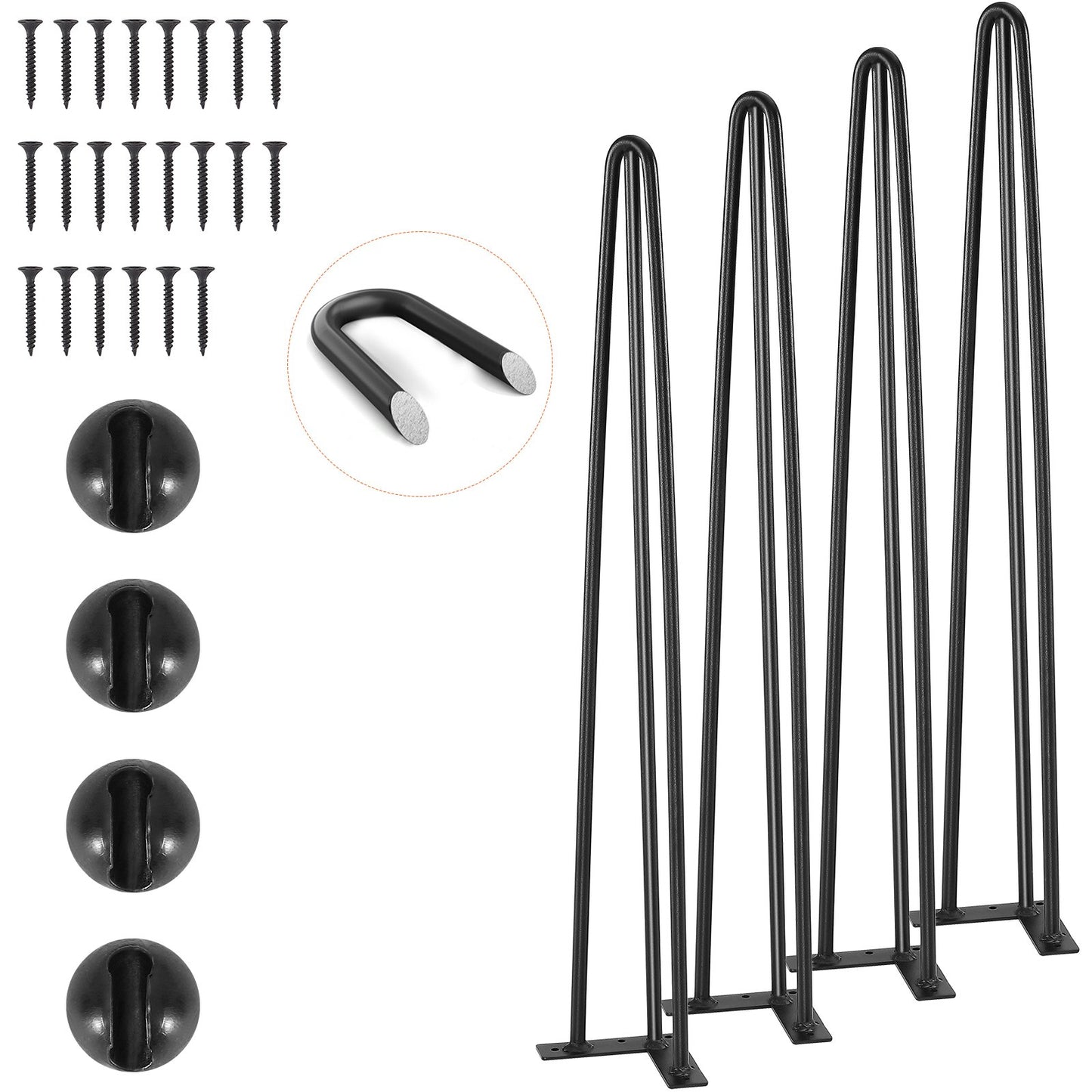 Hårnålsbordsben 0,7M, Set med 4 skrivbordsben 408,2KG Lastkapacitet, Hårnålsbordsben 3 stavar för skrivbordsstolar Bänk Matsalsbord, massivt kolstål Kraftiga möbler Ben Svart