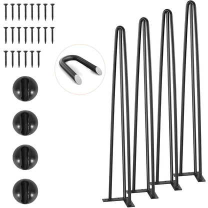 Hårnålsbordsben 0,7M, Set med 4 skrivbordsben 408,2KG Lastkapacitet, Hårnålsbordsben 3 stavar för skrivbordsstolar Bänk Matsalsbord, massivt kolstål Kraftiga möbler Ben Svart