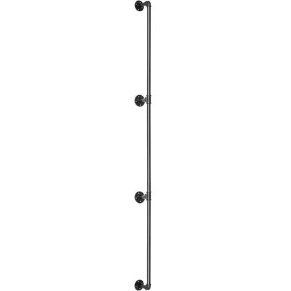 Pipe Stair Handrail, 8FT Stair Handrail, 440LBS Load Capacity Carbon Steel Pipe Handrail, Industrial Pipe Handrail with Wall Mount Support, Round Corner Wall Handrails for Indoor, Outdoor