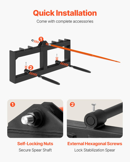 49" höspjut, balspjut 1600lbs lastkapacitet, minilastare traktortillbehör med 2st 17,5" stabilisatorspjut, snabbfäste spikgafflar