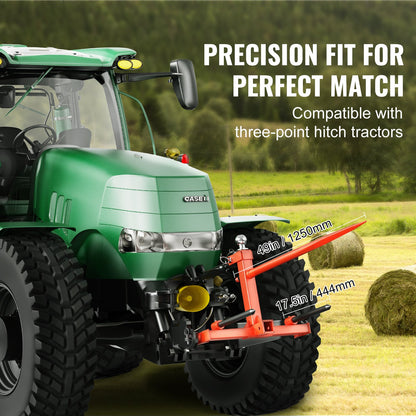 49" Heuspieß, Ballenspieß mit 1600 lbs Tragkraft, Dreipunkt-Traktorbefestigung mit 2 x 17,5" Stabilisierungsspieß, Schnellbefestigungs-Nagelgabeln