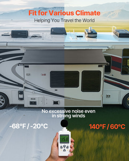 Camper Awning Fabric Replacement, 7" to 12', Weatherproof Durable Slide Topper Awning with Bracket, Heavy Duty Slide Topper Awning with Stainless Steel Material, Fit for RV & Motorhome(Black)
