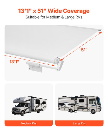 Camper Awning Fabric Replacement, 1" to 13', Weatherproof Durable Slide Topper Awning with Bracket, Heavy Duty Slide Topper Awning with Stainless Steel Material, Fit for RV & Motorhome(White)