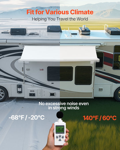 Camper Awning Fabric Replacement, 1" to 13', Weatherproof Durable Slide Topper Awning with Bracket, Heavy Duty Slide Topper Awning with Stainless Steel Material, Fit for RV & Motorhome(White)