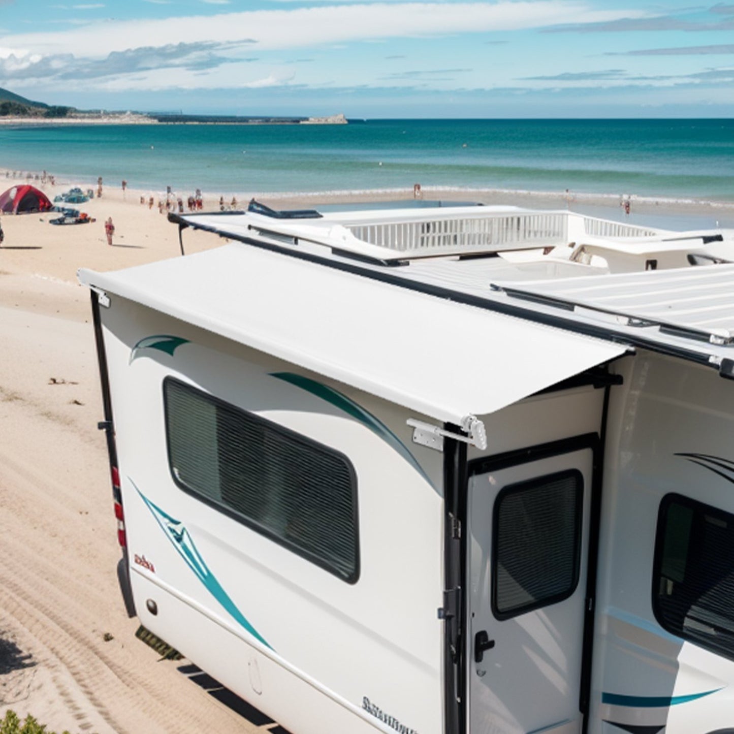 Camper Awning Fabric Replacement, 1" to 13', Weatherproof Durable Slide Topper Awning with Bracket, Heavy Duty Slide Topper Awning with Stainless Steel Material, Fit for RV & Motorhome(White)