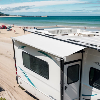 Camper Awning Fabric Replacement, 1" to 13', Weatherproof Durable Slide Topper Awning with Bracket, Heavy Duty Slide Topper Awning with Stainless Steel Material, Fit for RV & Motorhome(White)