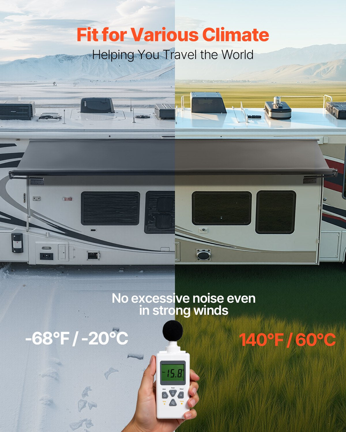 Camper Awning Fabric Replacement, 7" to 13', Weatherproof Durable Slide Topper Awning with Bracket, Heavy Duty Slide Topper Awning with Stainless Steel Material, Fit for RV & Motorhome(Black)