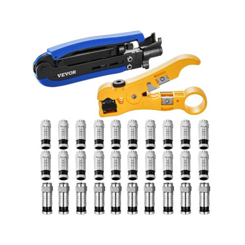 Coax Cable Crimper Kit, Coaxial Cable Compression Kit with a Crimping Tool, a Wire Stripper, and 30PCS F-Type RG6 Connector, Compatible with RG6, RG59, RG11 Coax Cable, Lightweight & Portable