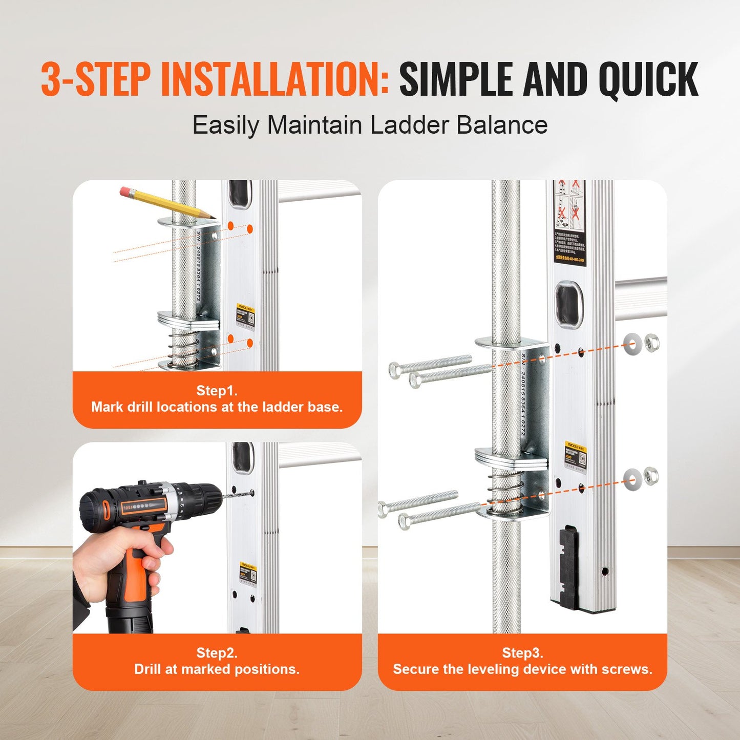 Ladder Levler, 20 inch Steel 550lbs Load Ladder Leveling Tool, Pitch Hopper, Stair Ladder Stabilizer with Storage, Easy to Use for All Surfaces,Extension Ladder Accessories for Uneven Ground