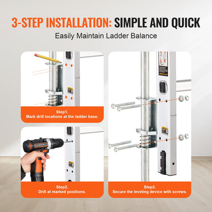 Ladder Levler, 20 inch Steel 550lbs Load Ladder Leveling Tool, Pitch Hopper, Stair Ladder Stabilizer with Storage, Easy to Use for All Surfaces,Extension Ladder Accessories for Uneven Ground