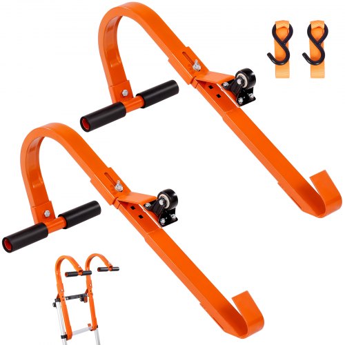 Ladder Roof Hook, 2 Pack with Wheel Heavy Duty Steel Ladder Stabilizer, Roof Ridge Extension Rubber Grip T-Bar for Damage Prevention, 500 lbs Weight Rating, Fast & Easy to Access Steep Roofs