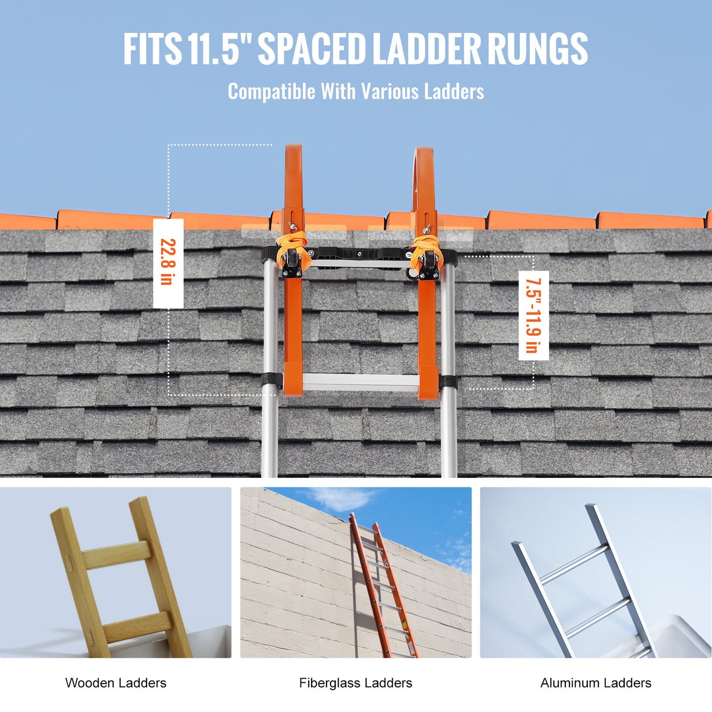 Ladder Roof hook Stabilizer 2-pack with wheel rubber grip T-Bar Steel