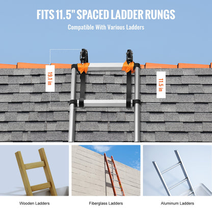 Ladder Roof Hook Stabilizer 2-pack with fixed wheel &amp; swivel steel bar