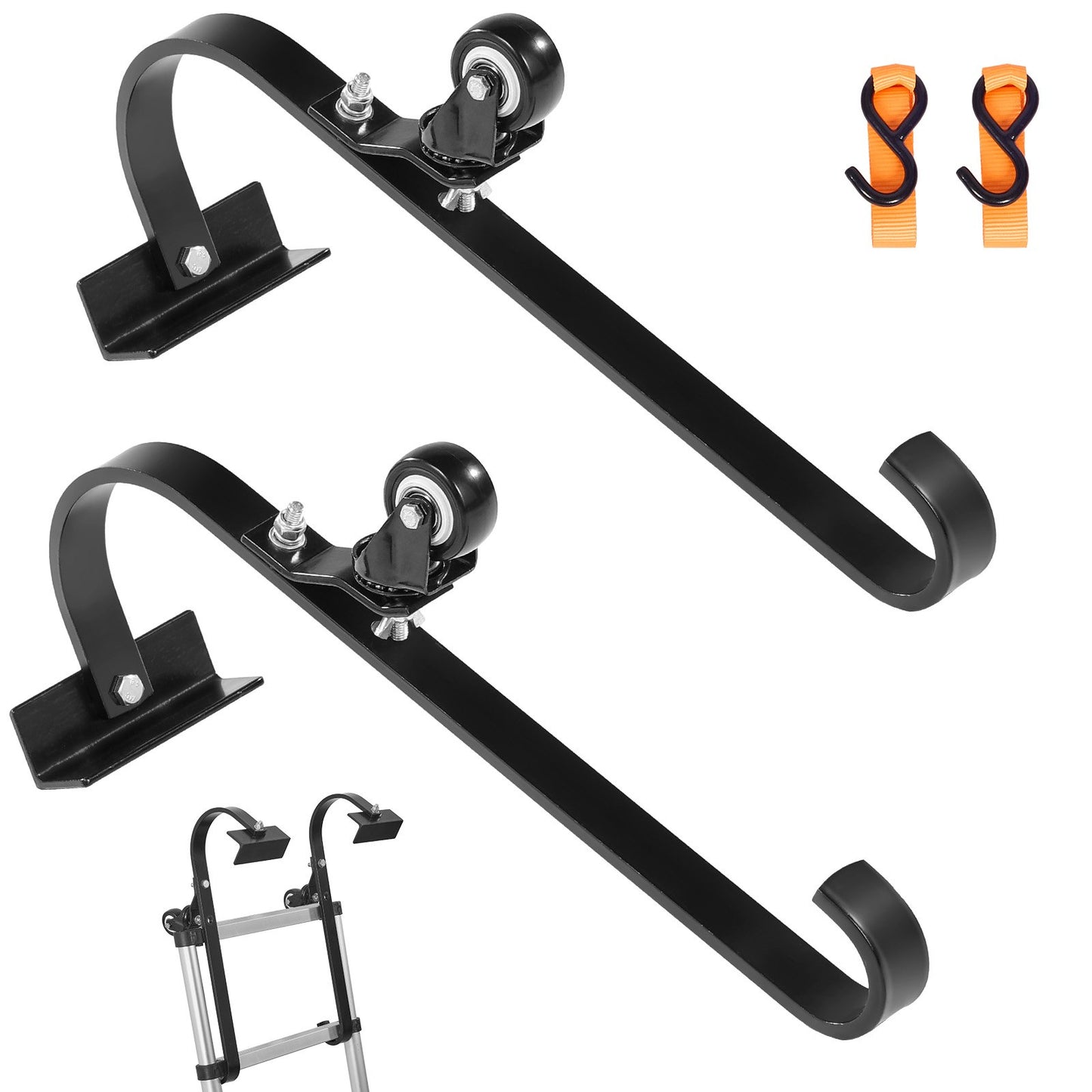 Ladder Roof Hook Stabilizer 2-pack with fixed wheel &amp; swivel steel bar