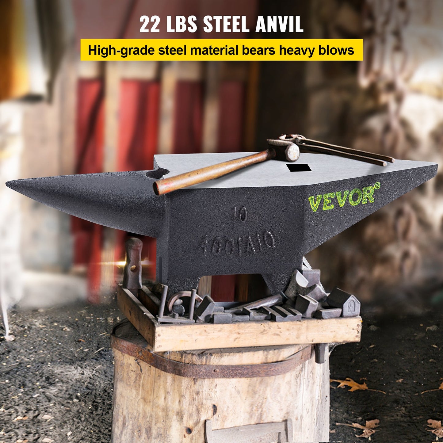 Cast Steel Anvil, 22 lbs (10 kg) Single Horn Anvil with Large Countertop and Stable Base, High Hardness Sturdy Round Horn Anvil Blacksmith, for Bending, Shaping