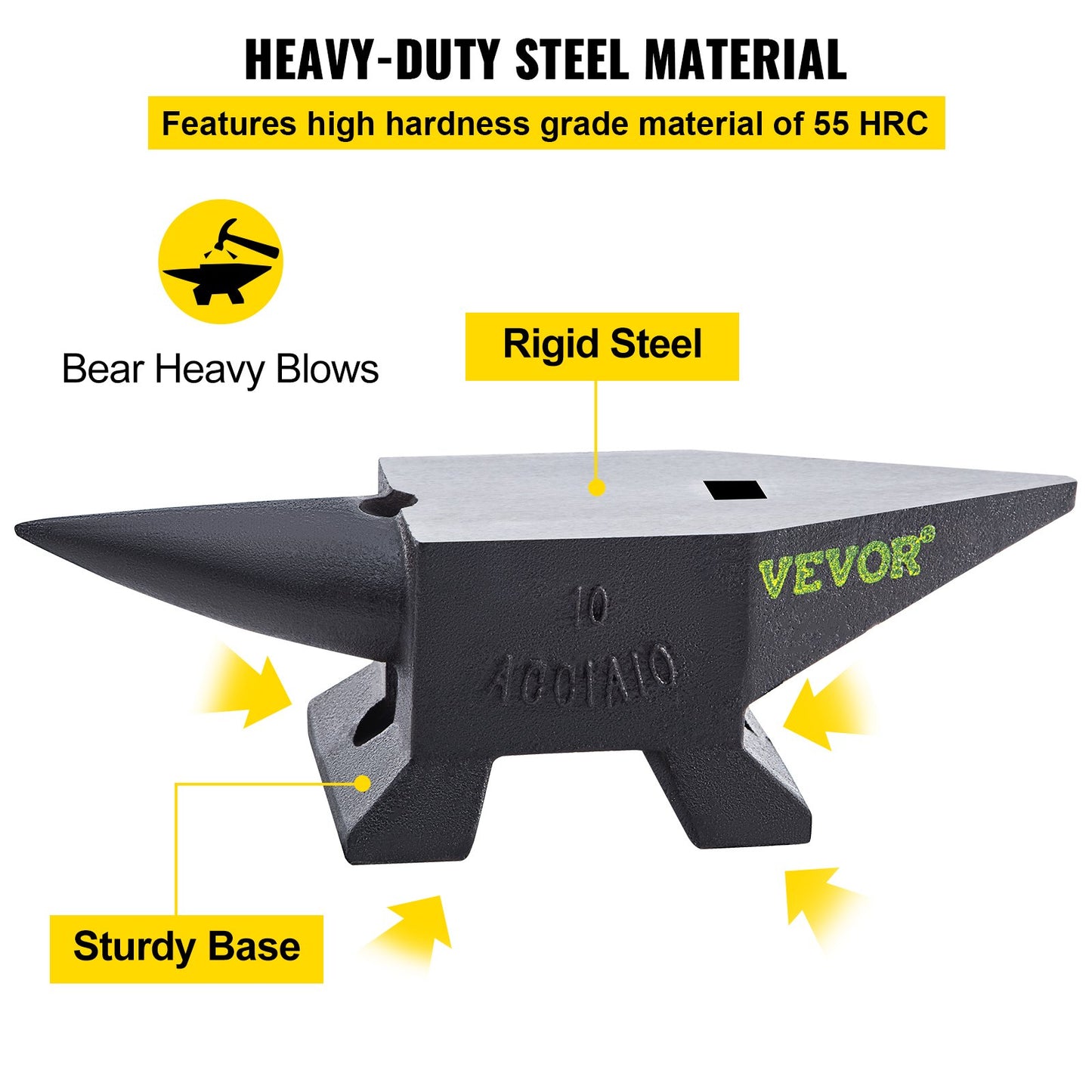 Cast Steel Anvil, 22 lbs (10 kg) Single Horn Anvil with Large Countertop and Stable Base, High Hardness Sturdy Round Horn Anvil Blacksmith, for Bending, Shaping
