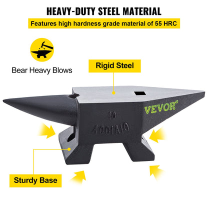 Cast Steel Anvil, 22 lbs (10 kg) Single Horn Anvil with Large Countertop and Stable Base, High Hardness Sturdy Round Horn Anvil Blacksmith, for Bending, Shaping