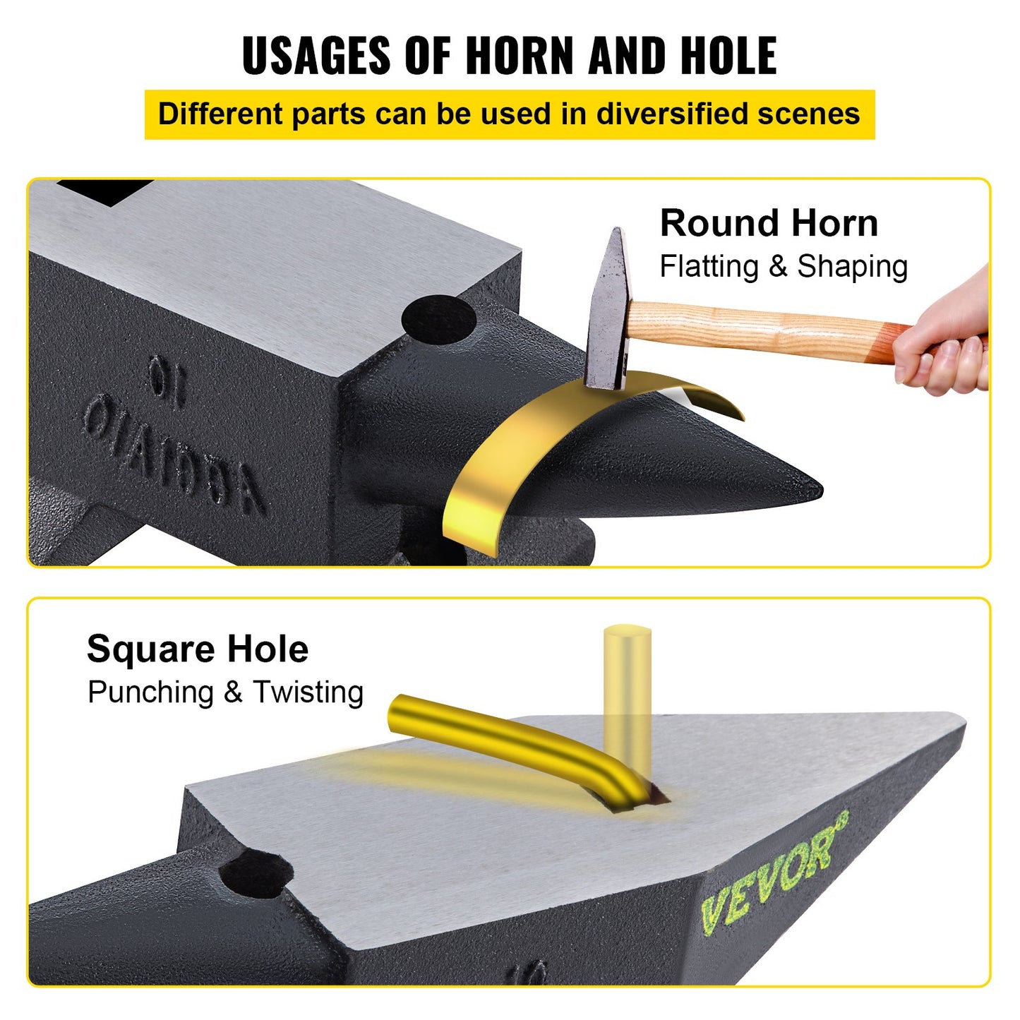 Cast Steel Anvil, 22 lbs (10 kg) Single Horn Anvil with Large Countertop and Stable Base, High Hardness Sturdy Round Horn Anvil Blacksmith, for Bending, Shaping