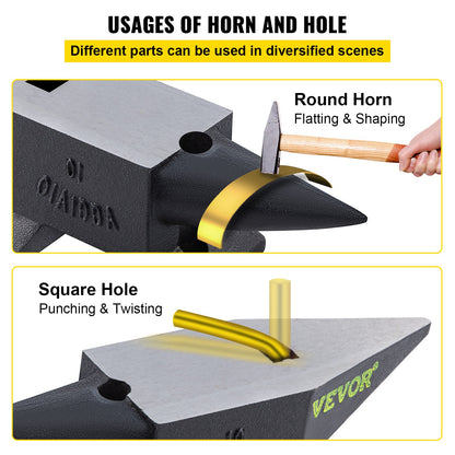 Cast Steel Anvil, 22 lbs (10 kg) Single Horn Anvil with Large Countertop and Stable Base, High Hardness Sturdy Round Horn Anvil Blacksmith, for Bending, Shaping