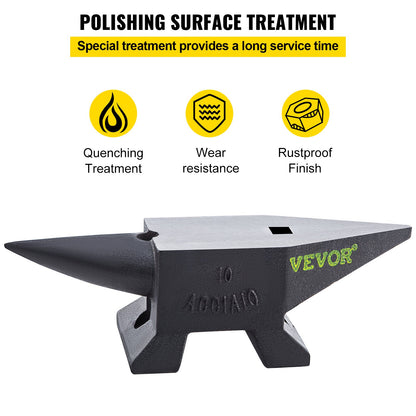 Cast Steel Anvil, 22 lbs (10 kg) Single Horn Anvil with Large Countertop and Stable Base, High Hardness Sturdy Round Horn Anvil Blacksmith, for Bending, Shaping