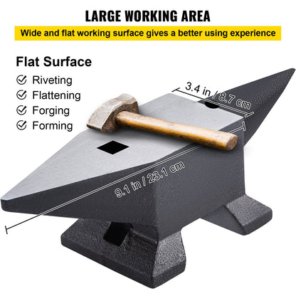 Cast Steel Anvil, 22 lbs (10 kg) Single Horn Anvil with Large Countertop and Stable Base, High Hardness Sturdy Round Horn Anvil Blacksmith, for Bending, Shaping