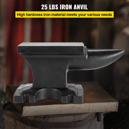 Cast Iron Anvil, 25 Lbs(11kg) Single Horn Anvil with 6.8 x 3.5 inch Countertop and Stable Base, High Hardness Rugged Round Horn Anvil Blacksmith, for Bending, Shaping