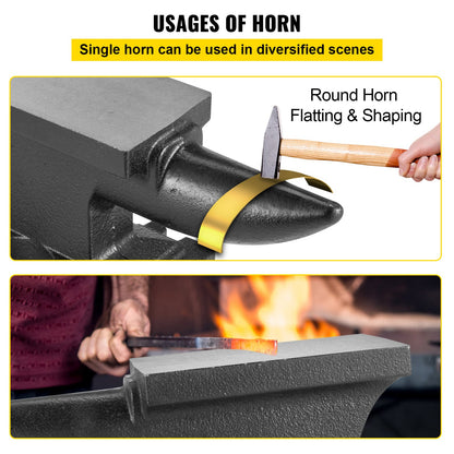 Cast Iron Anvil, 25 Lbs(11kg) Single Horn Anvil with 6.8 x 3.5 inch Countertop and Stable Base, High Hardness Rugged Round Horn Anvil Blacksmith, for Bending, Shaping