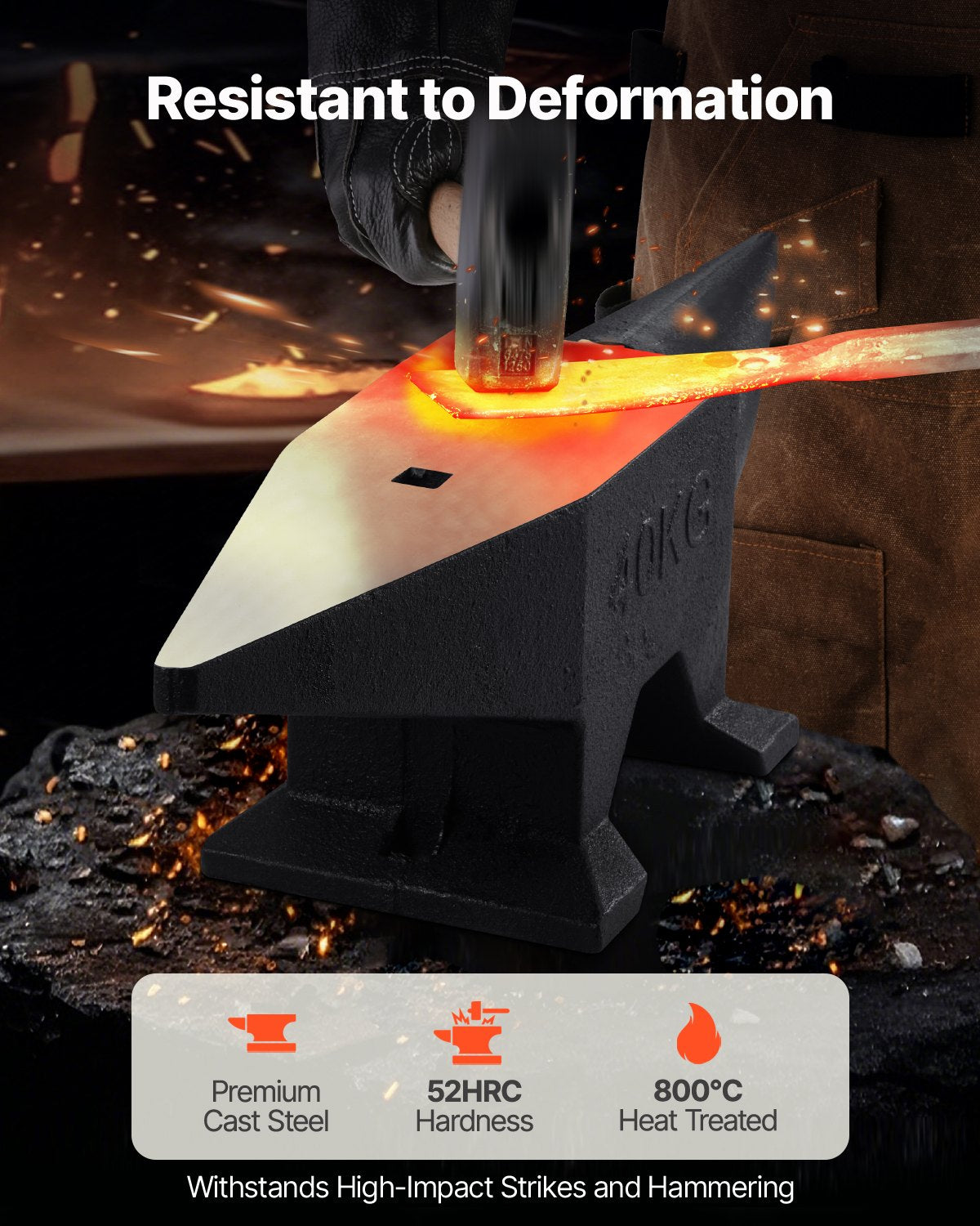 Cast Iron Anvil, 86 Lbs Single Horn Anvil with Large Countertop and Stable Base, High Hardness Rugged Round Horn Anvil Blacksmith, for Bending, Shaping