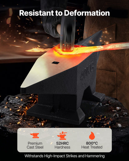 Cast Iron Anvil, 86 Lbs Single Horn Anvil with Large Countertop and Stable Base, High Hardness Rugged Round Horn Anvil Blacksmith, for Bending, Shaping