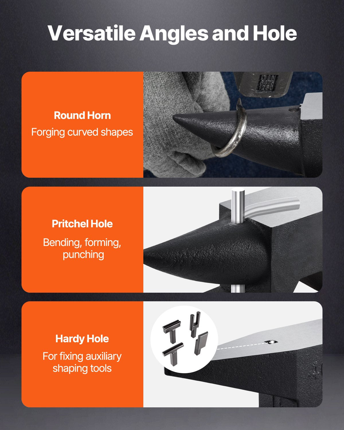 Cast Iron Anvil, 86 Lbs Single Horn Anvil with Large Countertop and Stable Base, High Hardness Rugged Round Horn Anvil Blacksmith, for Bending, Shaping