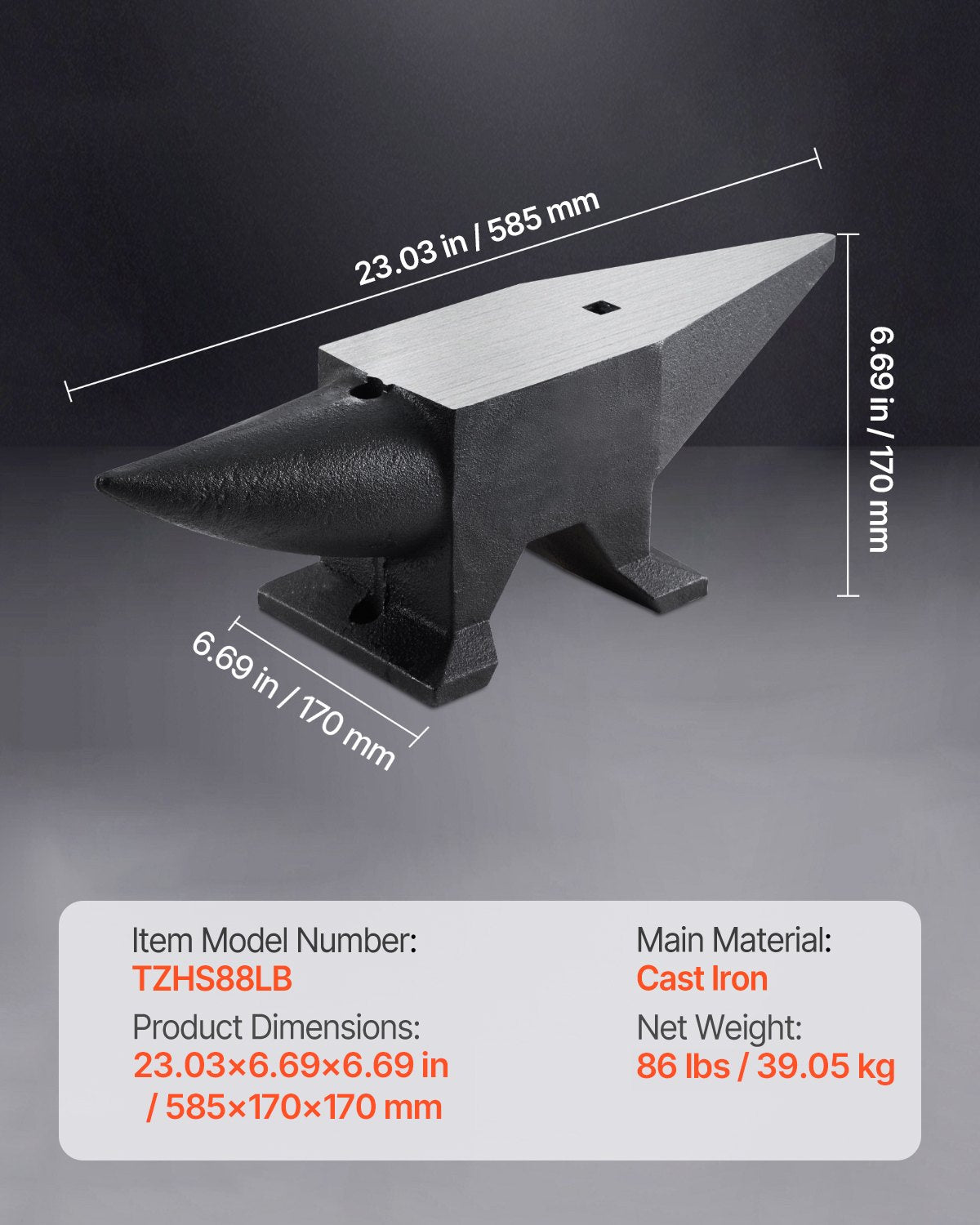 Cast Iron Anvil, 86 Lbs Single Horn Anvil with Large Countertop and Stable Base, High Hardness Rugged Round Horn Anvil Blacksmith, for Bending, Shaping