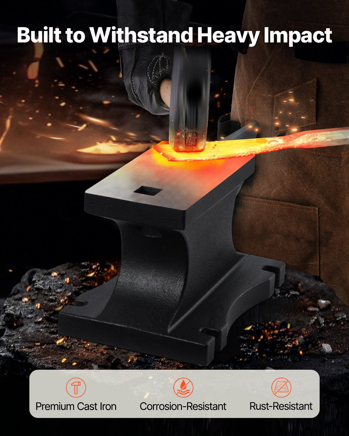 Cast Iron Anvil, 100 Lbs/45kg Single Horn Anvil, with 10.4 x 5 in Countertop and Stable Base, High Hardness Rugged Round Horn Anvil Blacksmith, for Shaping, Bending, Twisting