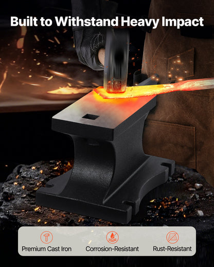 Cast Iron Anvil, 100 Lbs/45kg Single Horn Anvil, with 10.4 x 5 in Countertop and Stable Base, High Hardness Rugged Round Horn Anvil Blacksmith, for Shaping, Bending, Twisting