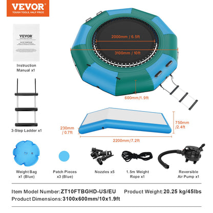 10ft aufblasbares Wassertrampolin Schwimmplattform hüpfen mit Rutsche am Poolsee