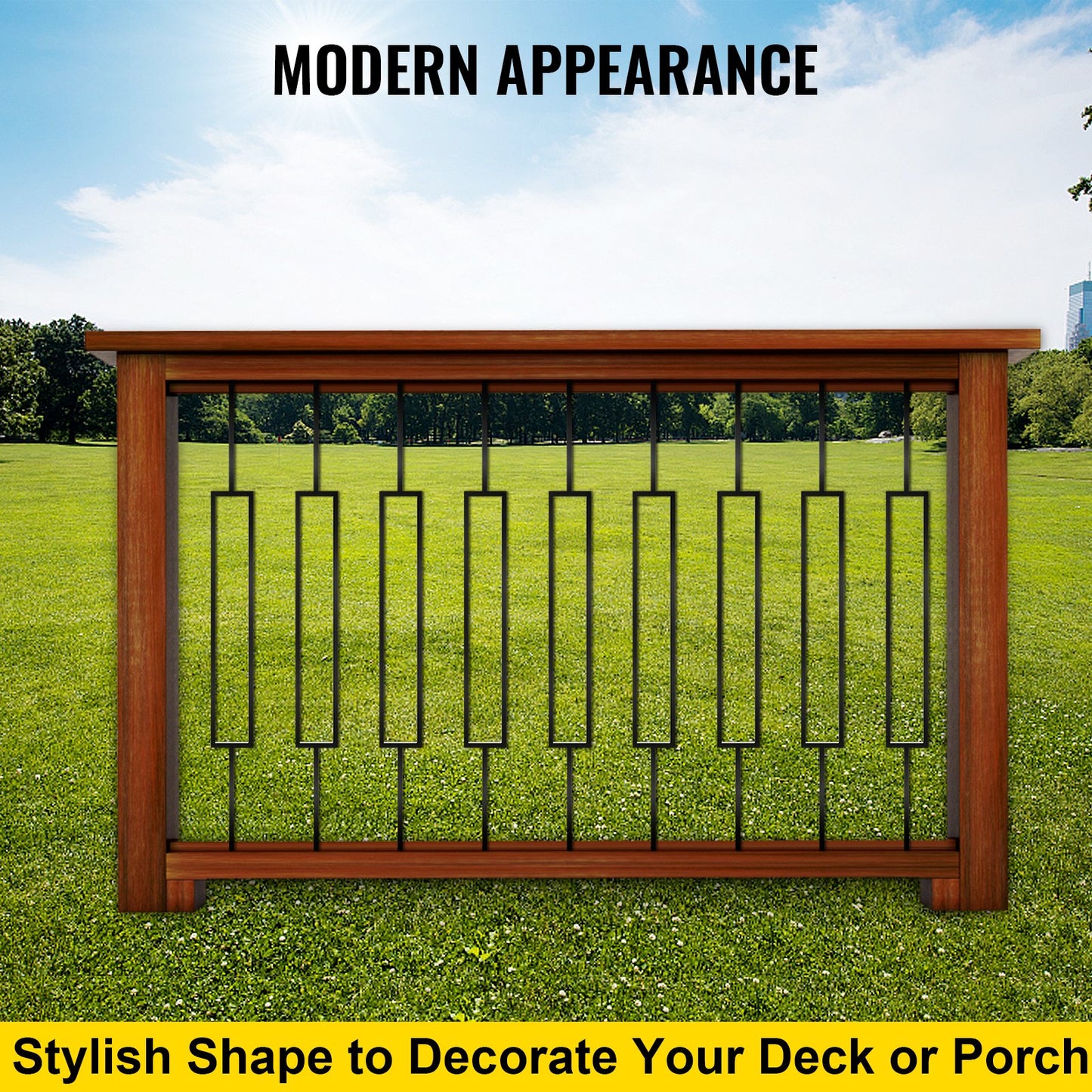 Deck Balusters, 10 Pack Metal Deck Spindles, 44\"x0.5\" Staircase Baluster with Screws, Iron Deck Railing for Wood and Composite Deck, Stylish Black Baluster for Outdoor Stair Deck Porch