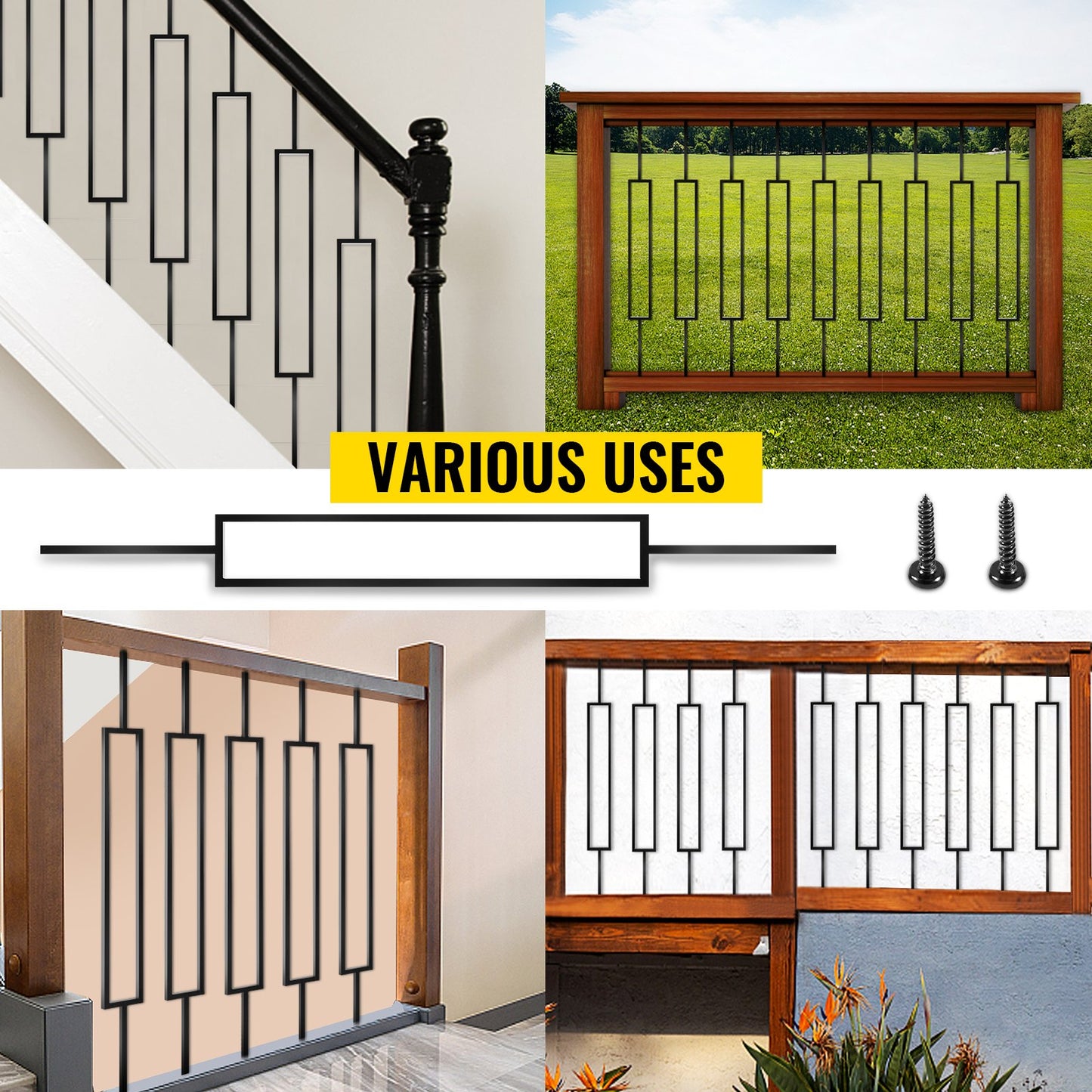 Deck Balusters, 10 Pack Metal Deck Spindles, 44\"x0.5\" Staircase Baluster with Screws, Iron Deck Railing for Wood and Composite Deck, Stylish Black Baluster for Outdoor Stair Deck Porch