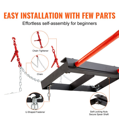 49" Hay Spear, Bale Spears 3000lbs Loading Capacity, Skid Steer Loader Tractor Bucket Attachment with 2pcs 17.5" Stabilizer Spears and 60" Chain, Quick Attach Spike Forks