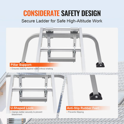 Ladder Stabilizer, Heavy Duty Steel Ladder Roof Hook, Ladder Stabilizer with Wing Span/Wall Extension Accessory, Stable Ladder Standoff Arms for Roof Gutter with Anti-Slip Rubber Feet