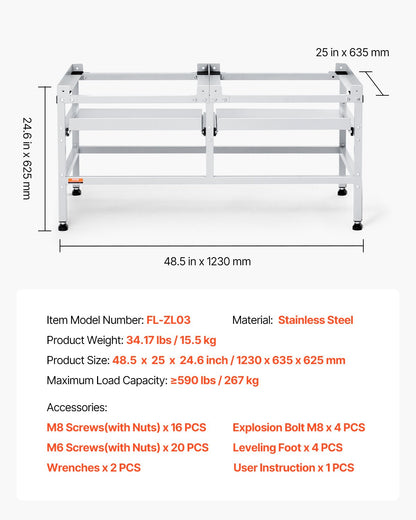 Tvättmaskinsstativ piedestal 48,5x25 tum 590LB med dubbelbricka