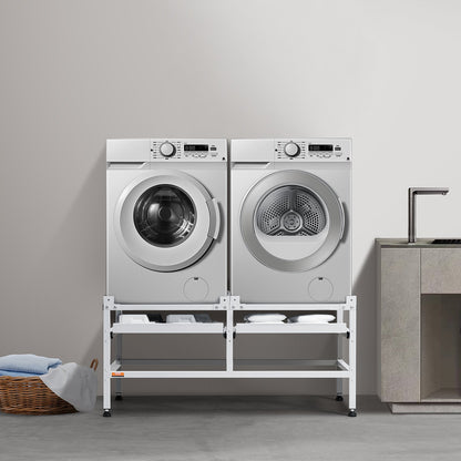 Washing Machine Stand, 48.5x25-Inch Washer Laundry Pedestal, 590LBS Load Capacity Washer And Dryer Pedestal Base with Double Trays, 4 Adjustable Feet for Lifting Washing Machines, Carbon Steel
